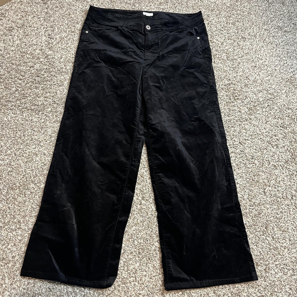 J Jill Pants Womens 16 Black Velvet Cropped Wide Leg Stretch Zip Pockets Casual
